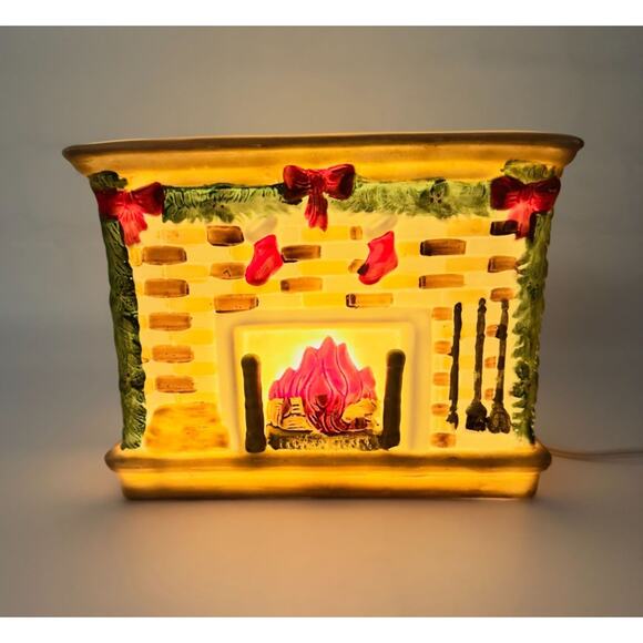 Vintage Ceramic Light-Up Fireplace Mantle Christmas Village House Decoration - Picture 12 of 14